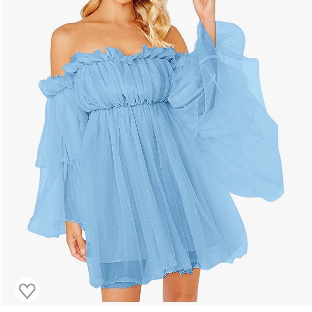ROMWE romantic off shoulder flounce long sleeve ruffle mesh party mini dress